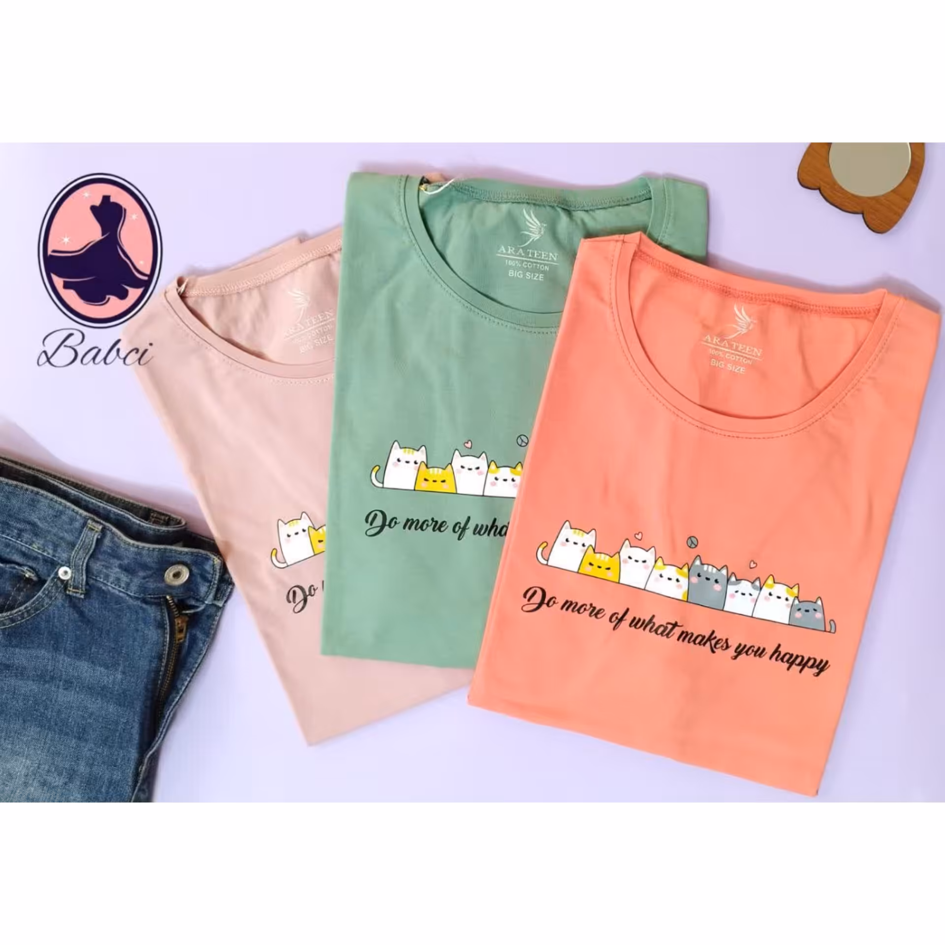 تیشرت پنبه دخترانه زنانه وارداتی ترکیه طرح گربه