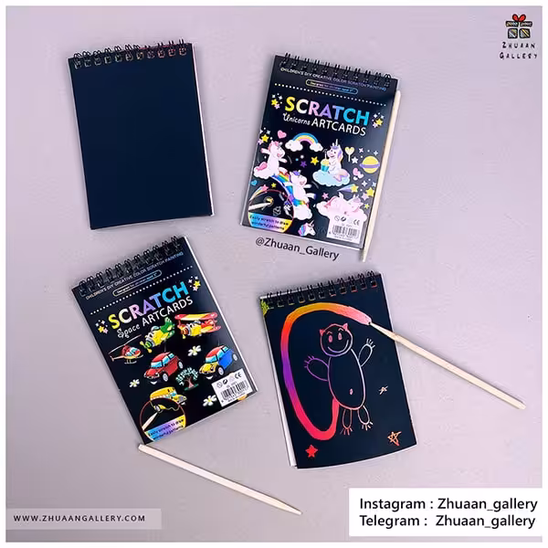 دفتر جادویی Scratch Unicorn Space طرح یونیکورن و وسائل نقلیه