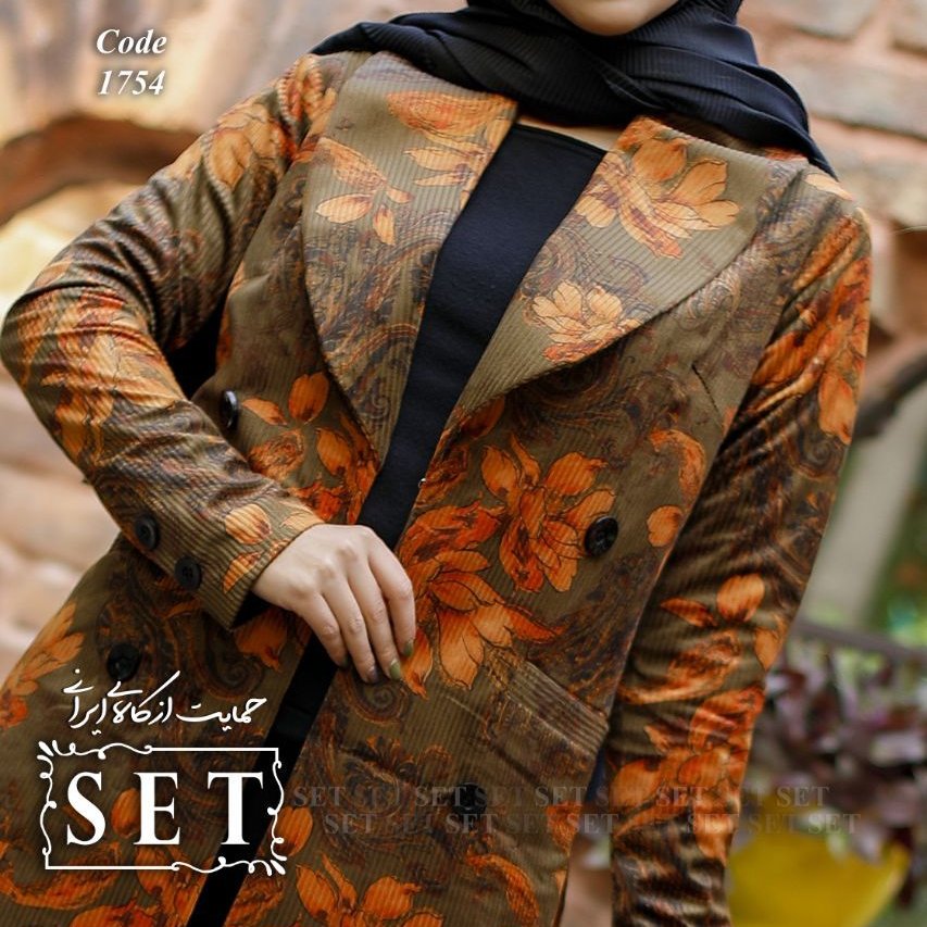 مانتو مجلسی مخمل مدل گلاره رنگ زیتونی برند SET