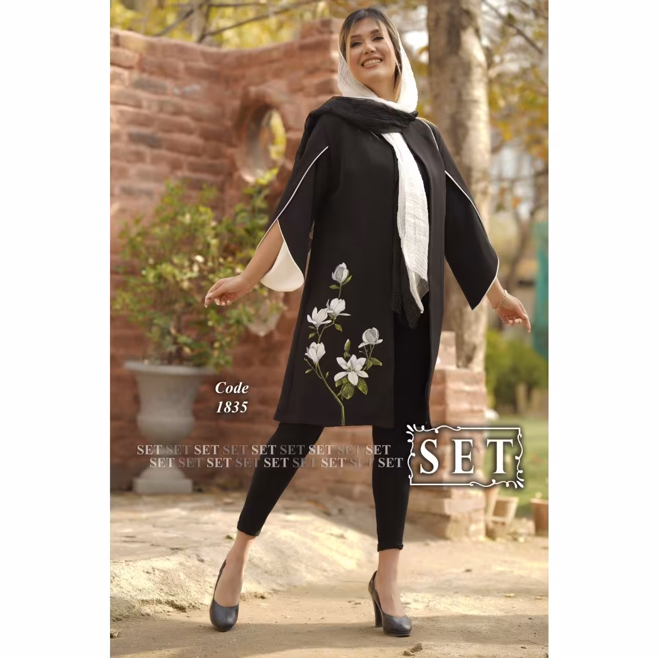 مانتو مجلسی برند set مدل لوتوس کد 1835 رنگ سفید
