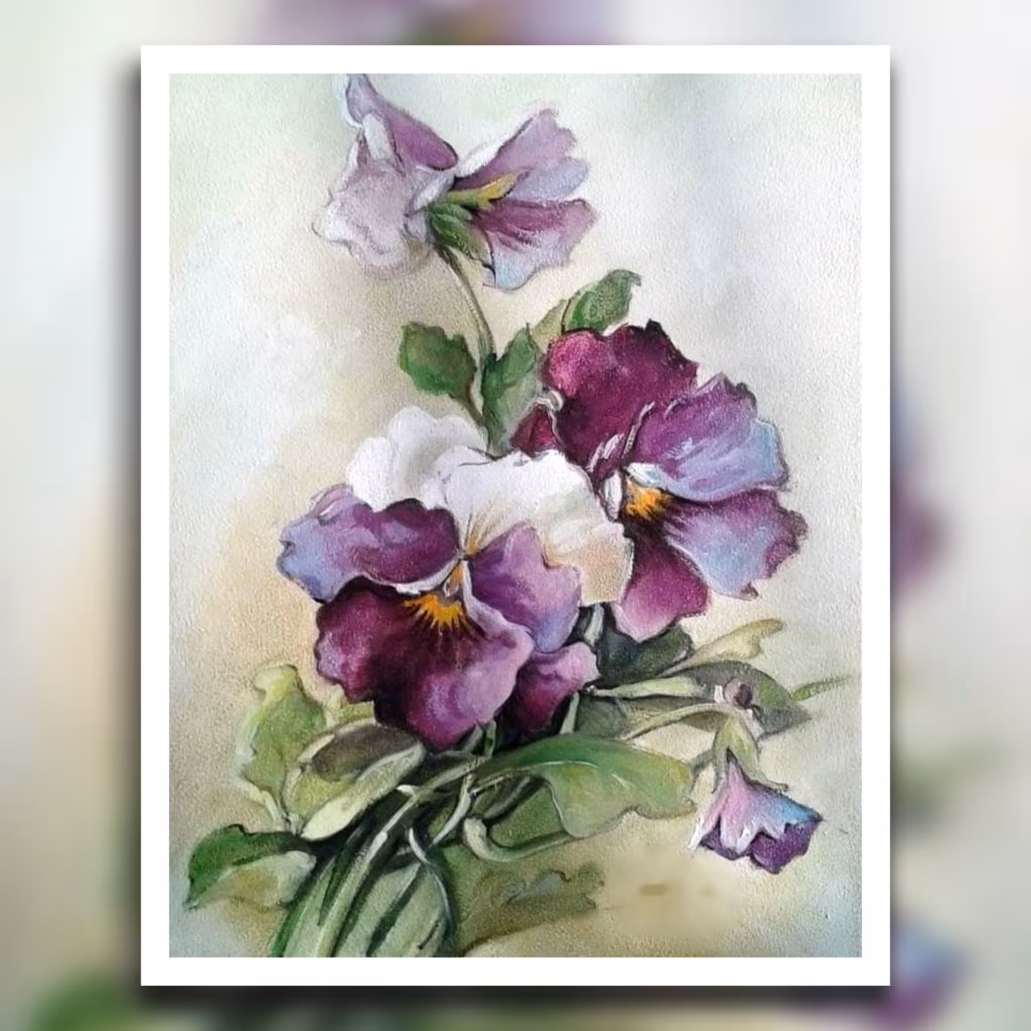 نقاشی آبرنگ طرح گل بنفش زیبا