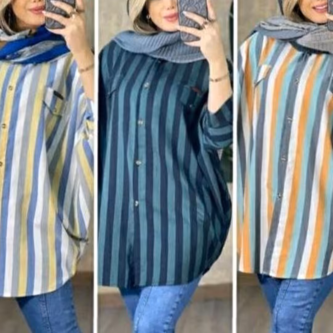 شومیز راه راه جنس لنین پنبه با کیفیت فری سایز