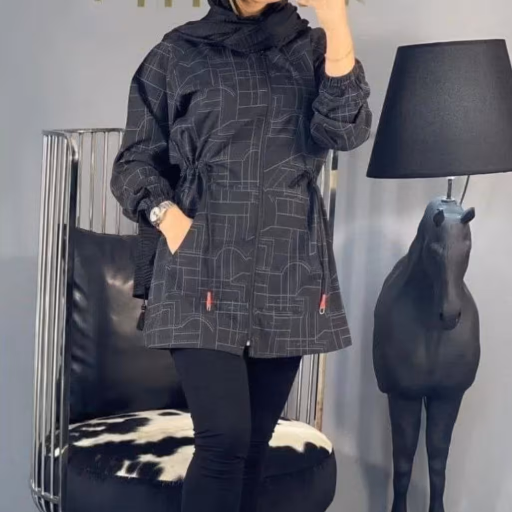 مانتو میکرو چاپی پاییزه کلاه دار جلو زیپ کمر گت طرحدار زنانه و دخترانه فری سایز ارسال رایگان