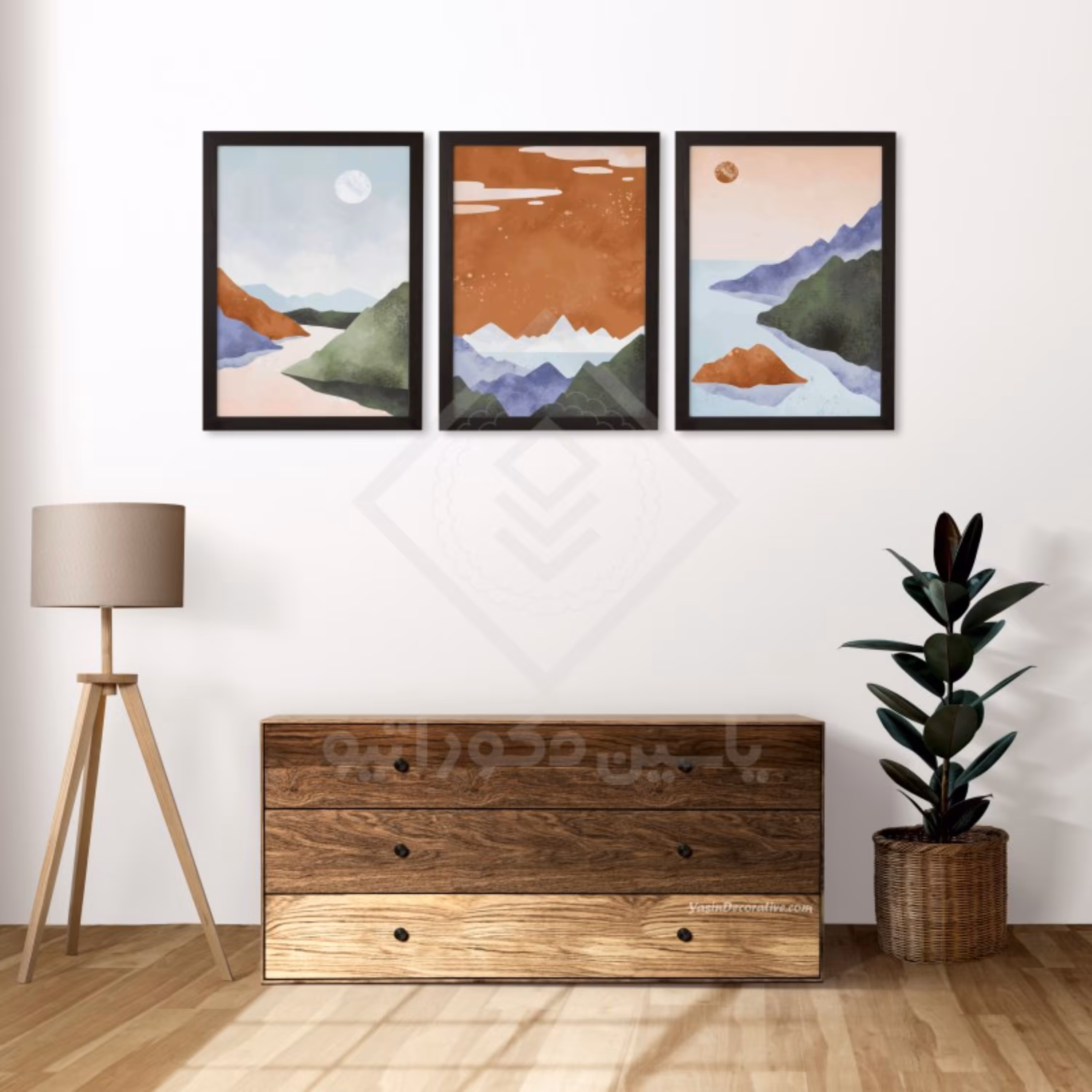 تابلو دکوراتیو مدرن طرح آبرنگ رودخانه مجموعه 3 عددی سایز 20 در 30