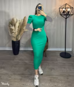 پیراهن مهمانی زنانه پنبه‌ای مدل آستین پفی