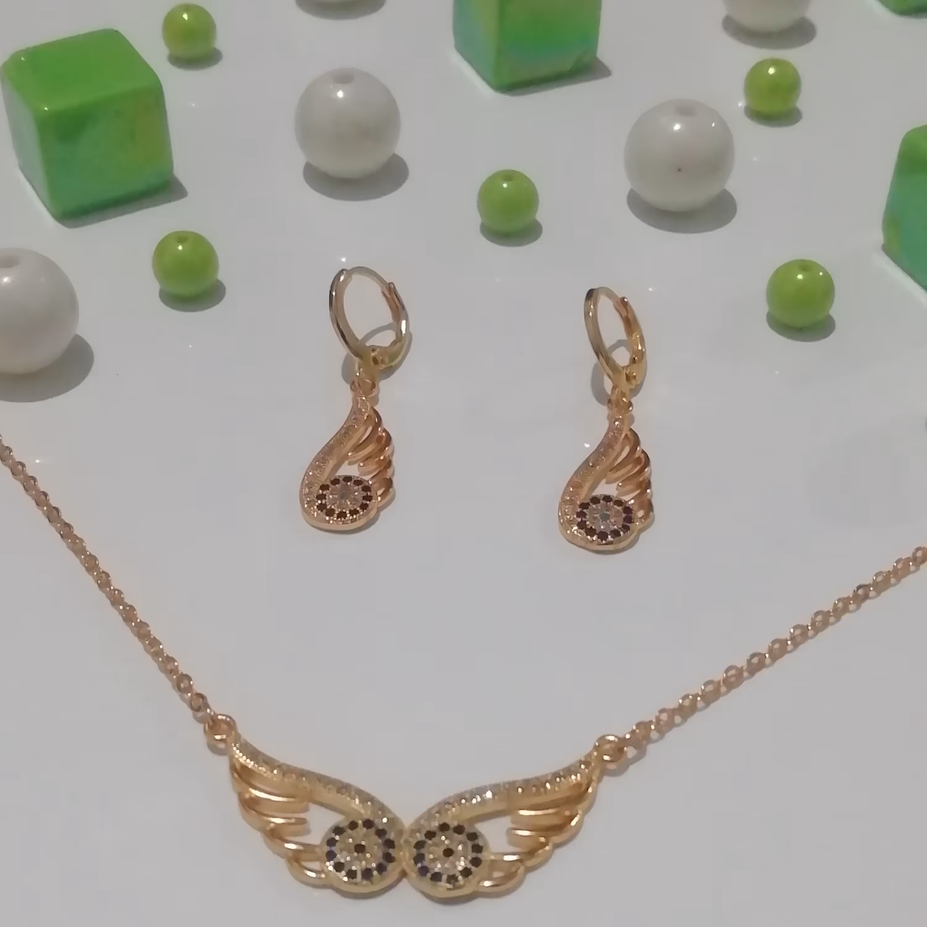 نیم ست  چشم نظربال فرشته  زنجیردار برند zj