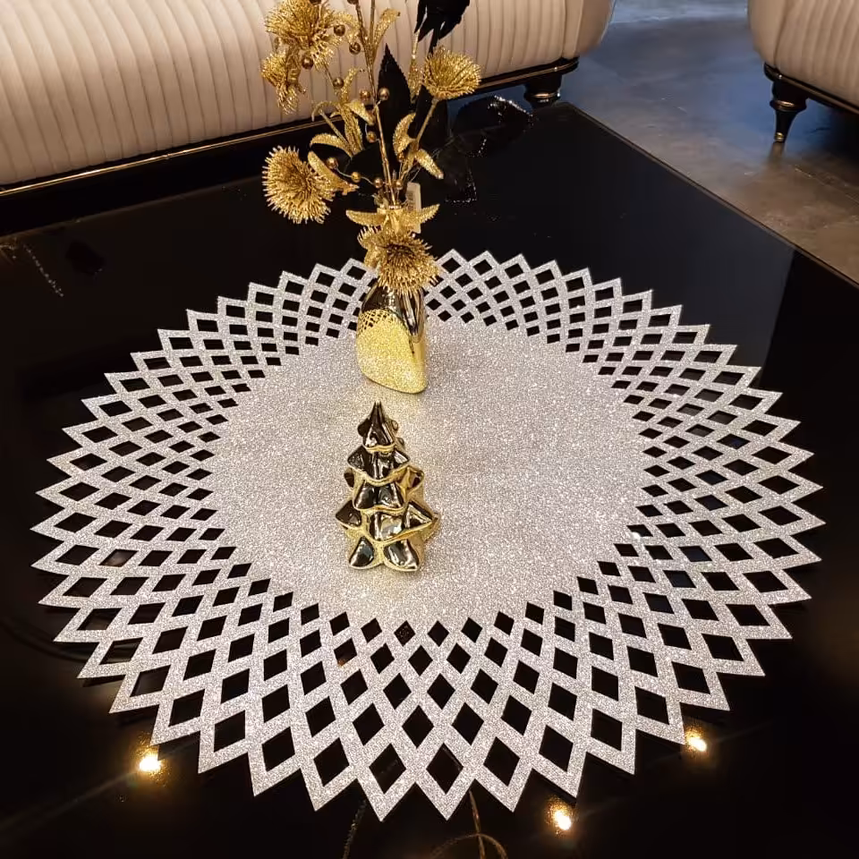 رومیزی.جلومبلی خورشیدی.گرد.سایز65.رنگ طلایی و نقره ای