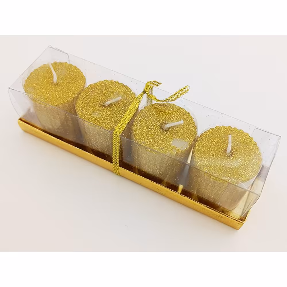 شمع اکلیلی استوانه ای طلایی پک 4 عددی