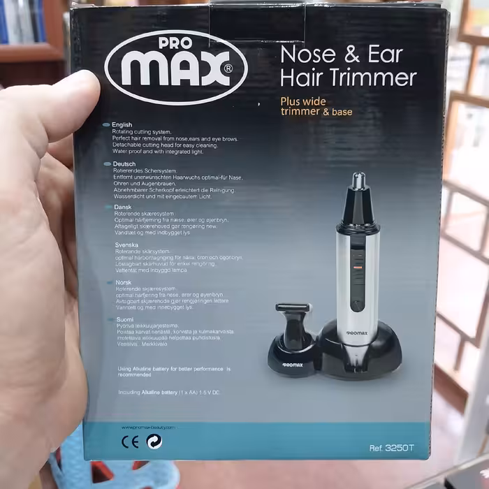 ماشین اصلاح موی گوش وبینی پرومکس اصلی مدل 3250t باطری خور  و سری خط زن به همراه شانه با ضمانت دو ساله شرکت نگان شاپ 