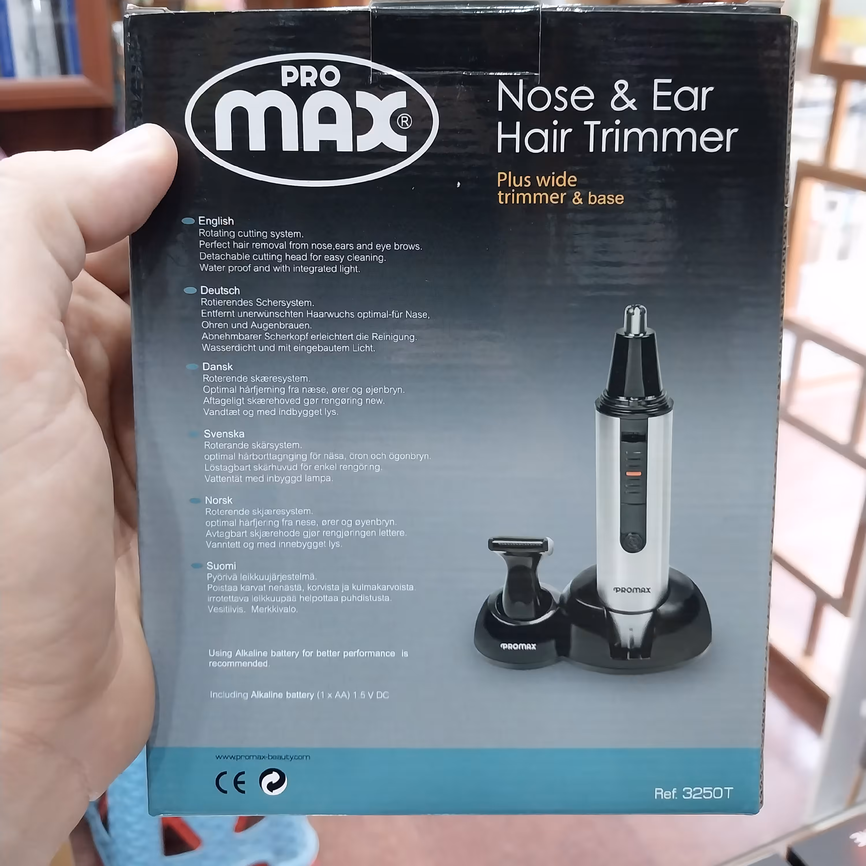 ماشین اصلاح موی گوش وبینی پرومکس اصلی مدل 3250t باطری خور  و سری خط زن به همراه شانه با ضمانت دو ساله شرکت نگان شاپ 