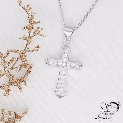 گردنبند نقره صلیب نگین دار با کد 12468