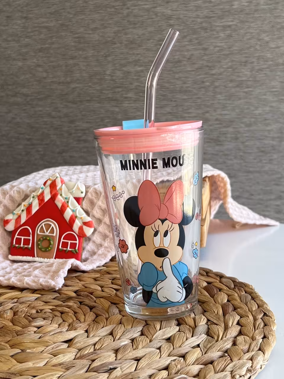 لیوان اسموتی شیشه ای دیزنی- طرح مینی ماوس کد 799