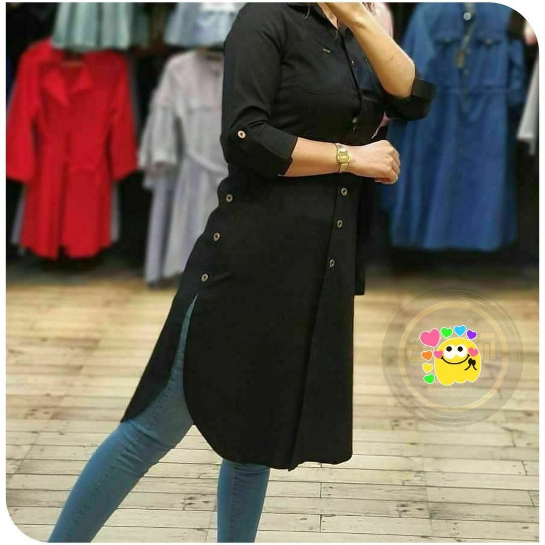 کد Dal683 مانتو بغل دکمه تترون سایز 38 تا 46 رنگبندی متفاوت