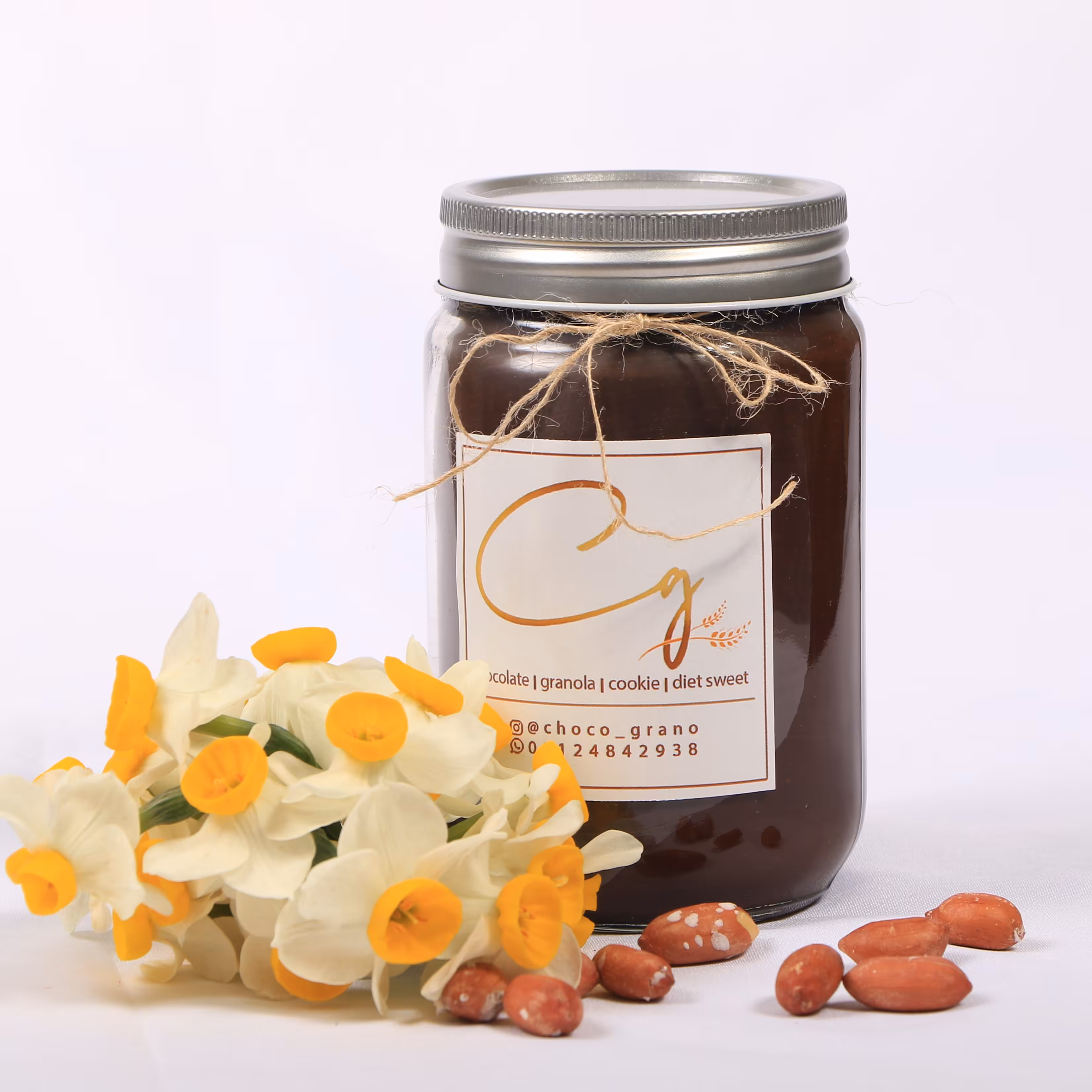 کره بادام زمینی شکلاتی تلخ(450گرمی) دست ساز چوکوگرانو  خانگی  بدون نگه دارنده