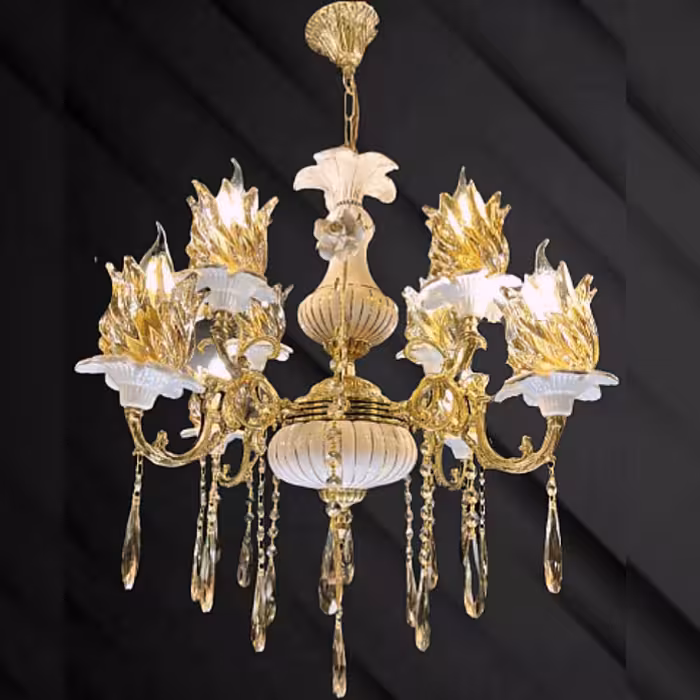 لوستر برنزی  4شاخه 8شعله  ترکیب برنز و سرامیک خاص(باضمانت)