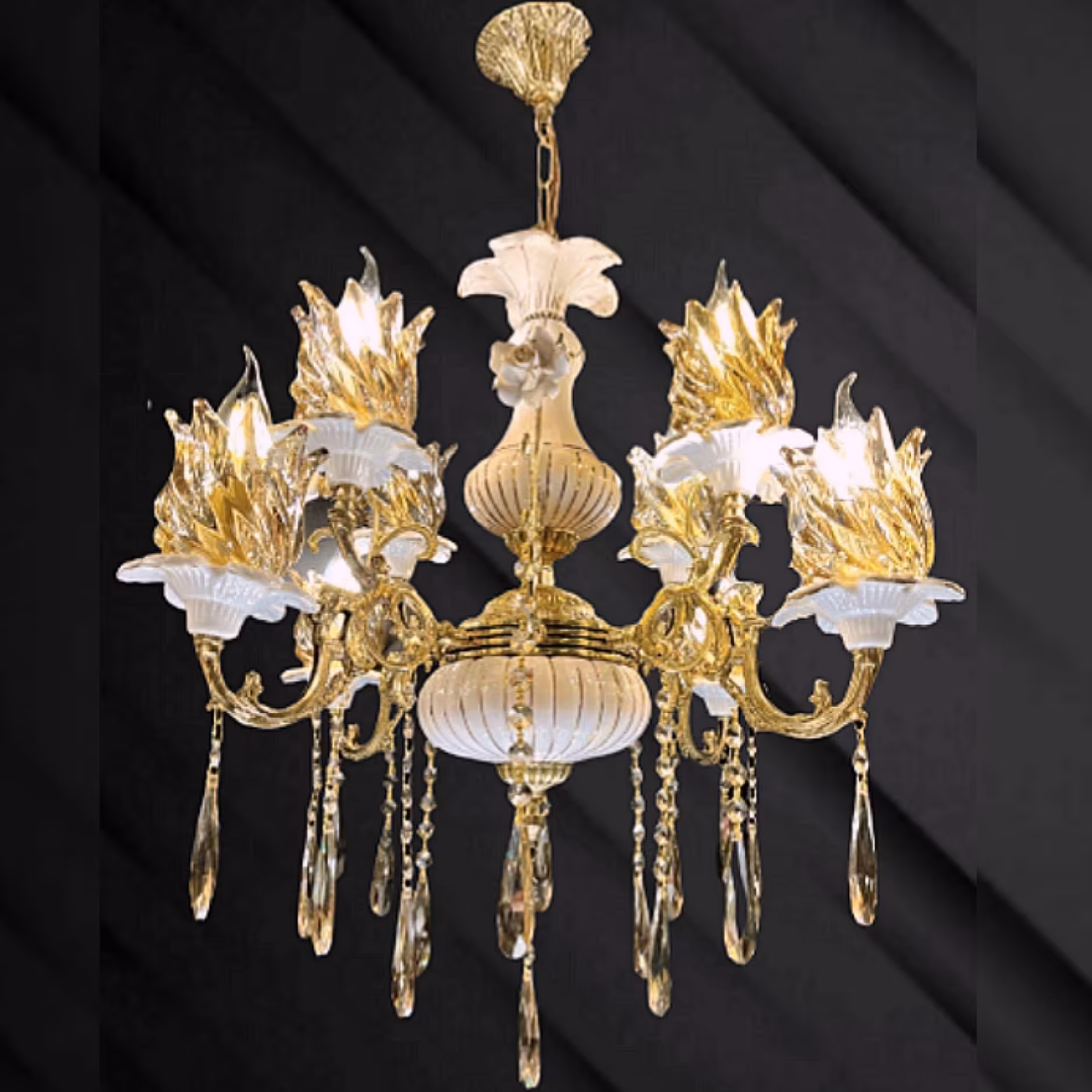 لوستر برنزی  4شاخه 8شعله  ترکیب برنز و سرامیک خاص(باضمانت)