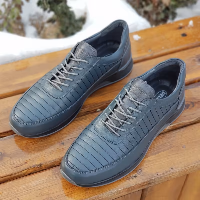 کفش روزمره مردانه مدل چرم طبیعی کد 0015 رنگ طوسی