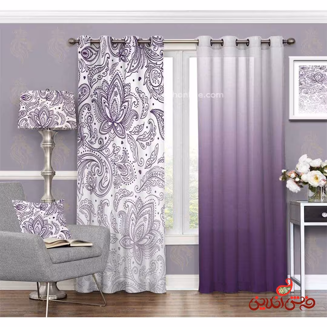 پرده طرح سنتی آمبره بنفش سفید کد 3353