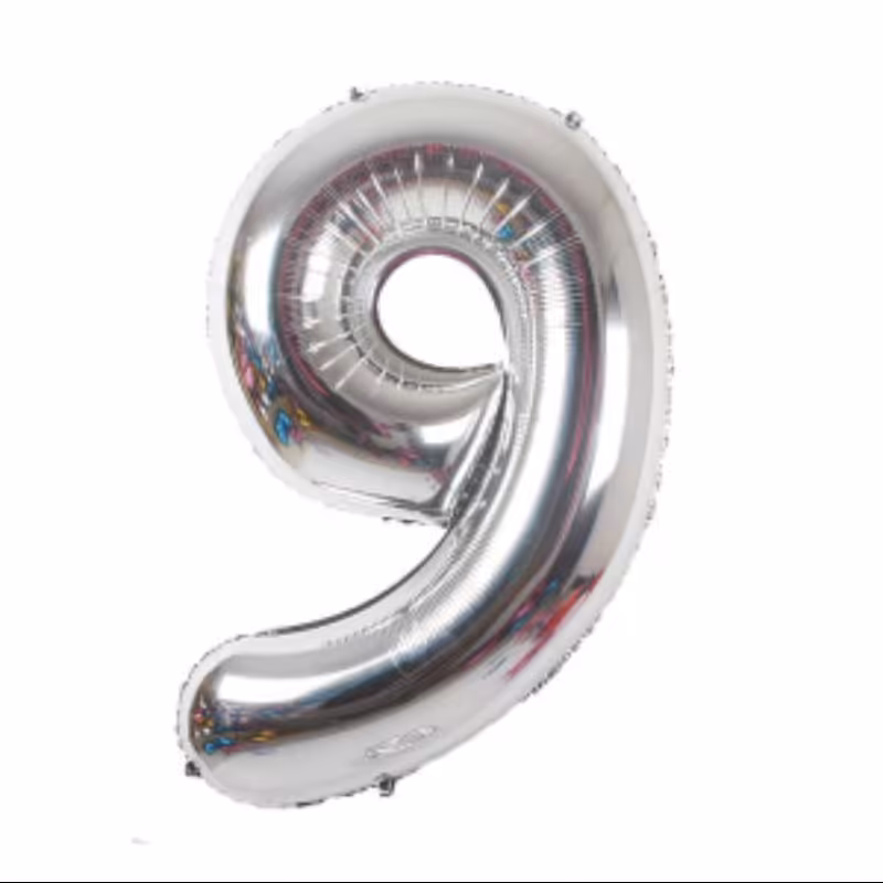 بادکنک فویلی عدد 9 نقره ای چینی