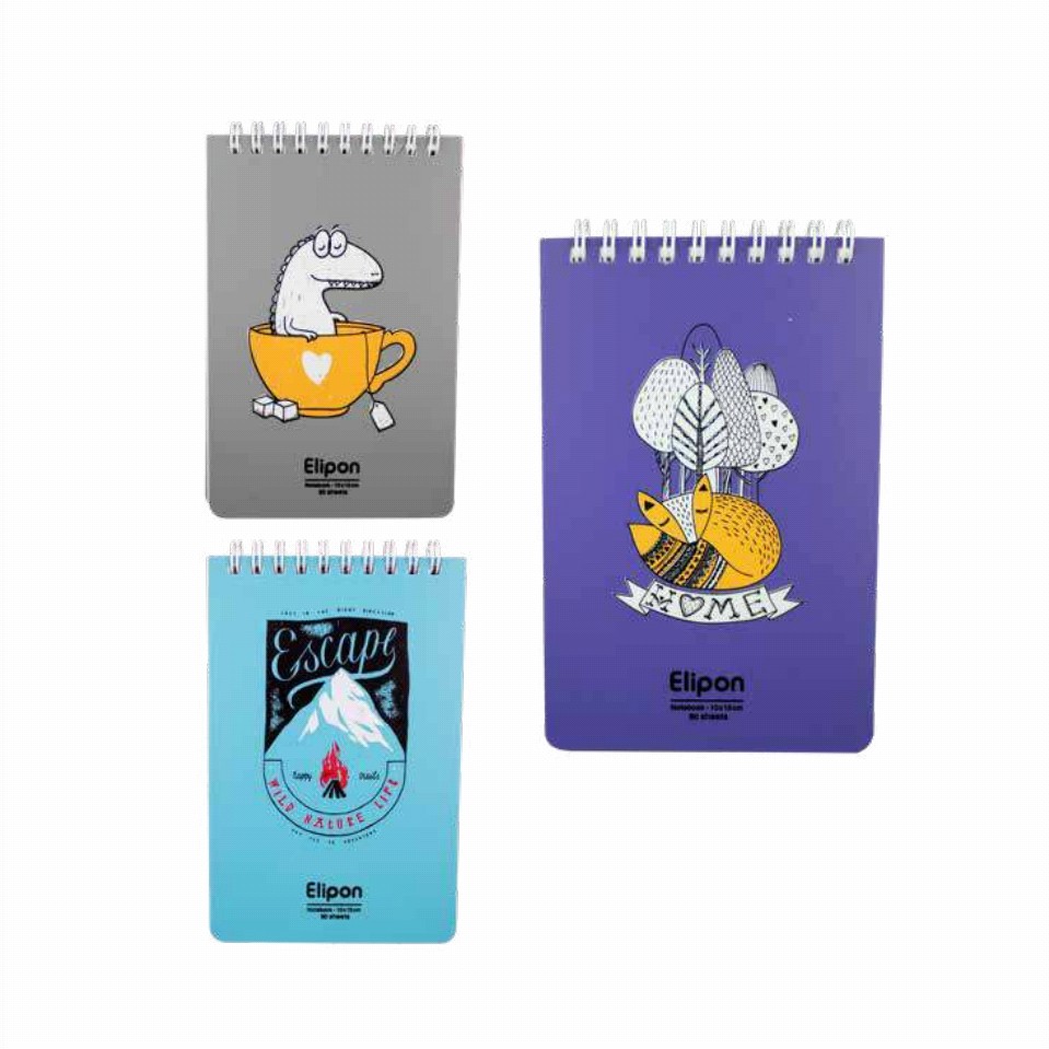 دفتر یادداشت 80 برگ فنری جلد PP سایز 150 در 100 طرح فانتزی الیپون کد 68087