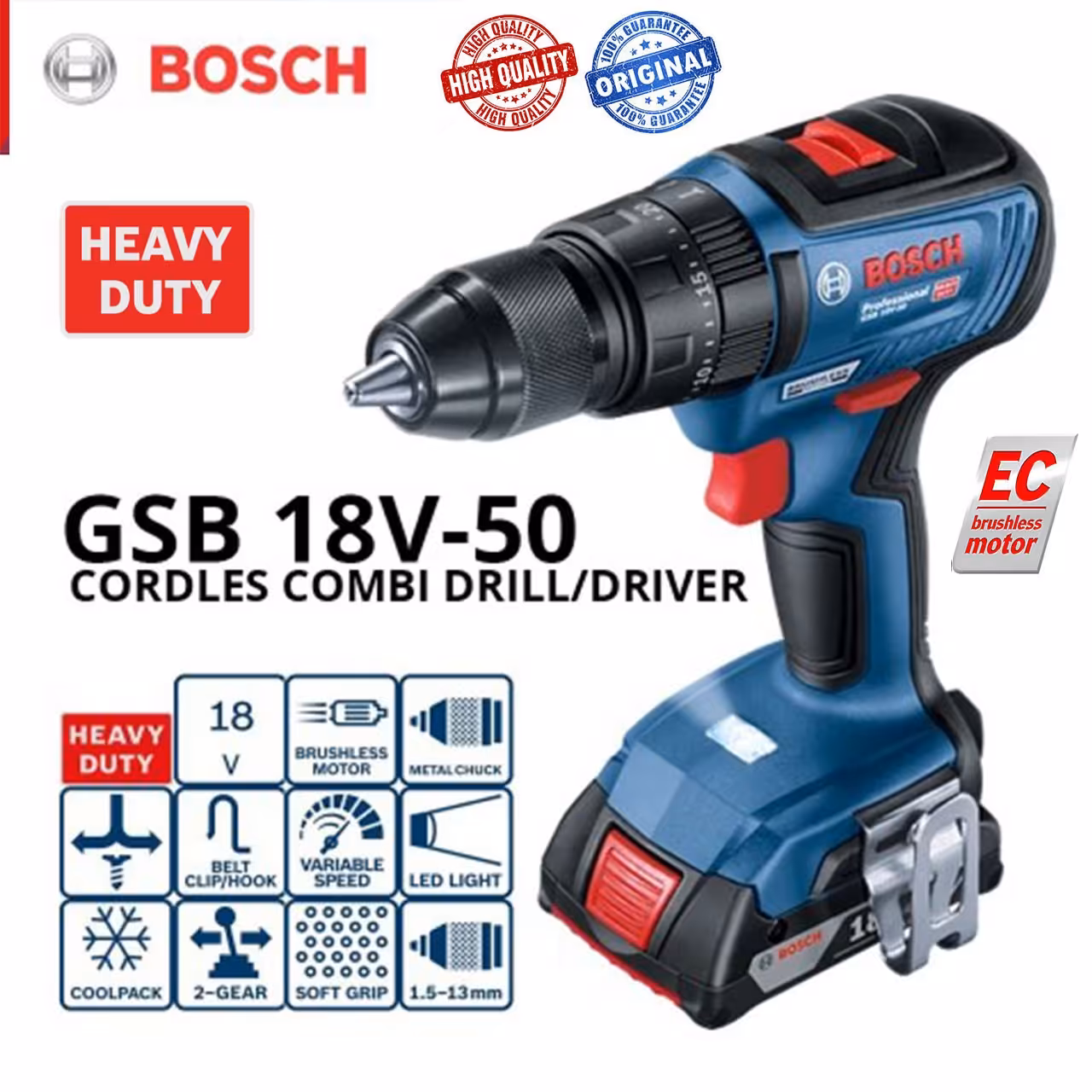 دریل پیچگوشتی چکشی 18ولت براشلس بوش مدل GSB18V