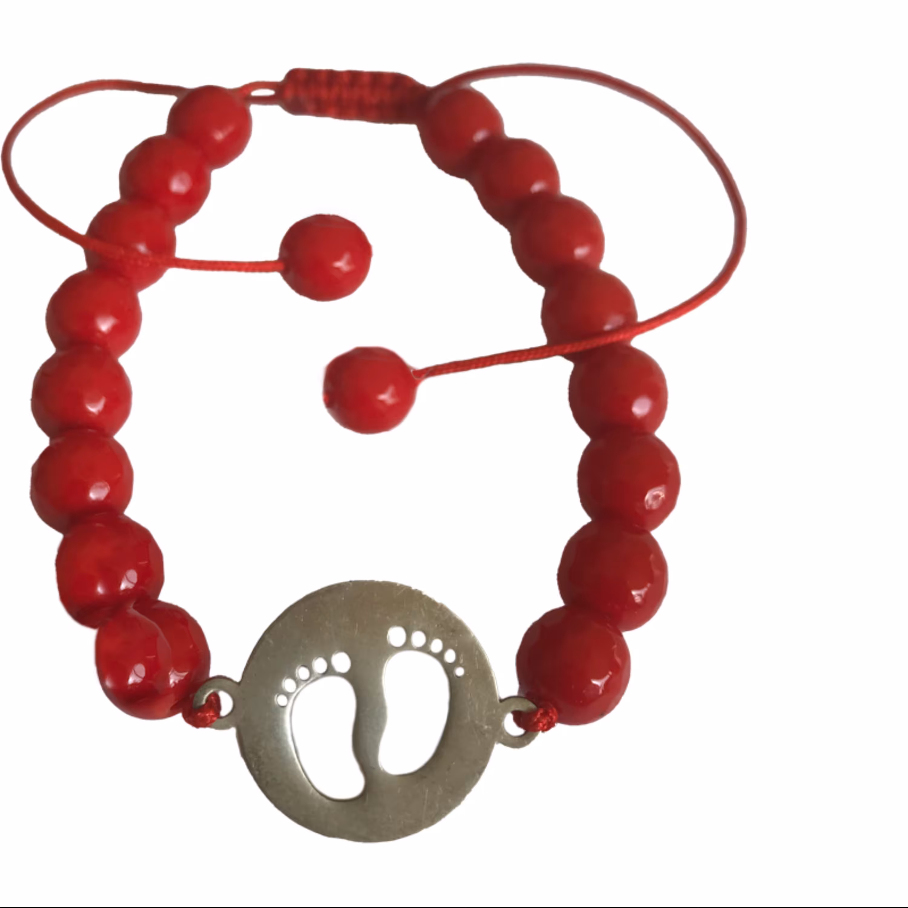 دستبند سنگ مرجان و نقره عیار 925 مدل رد پا