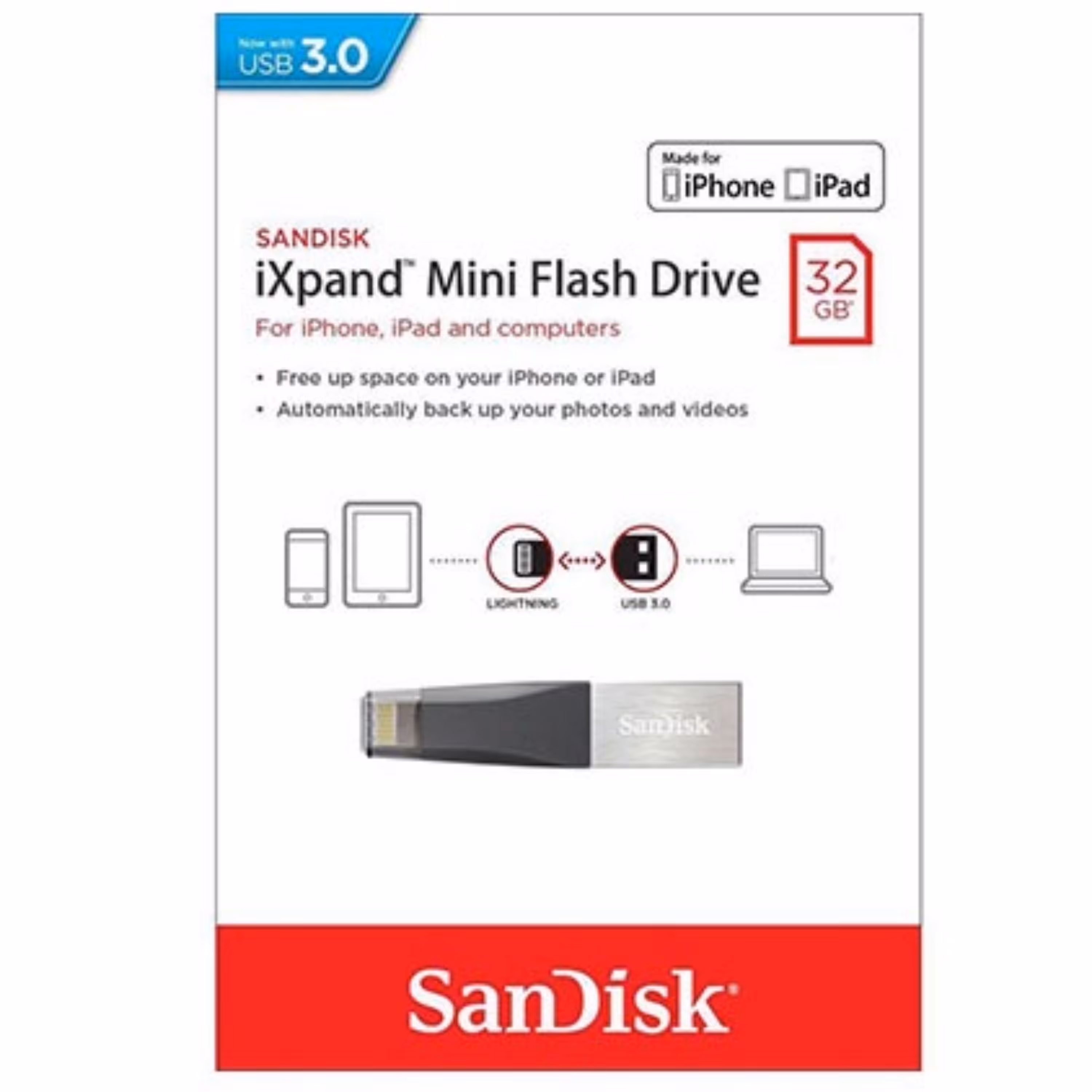 فلش 32GB USB3 - LITENING SanDisk iXPAND با گارانتی 3 ساله