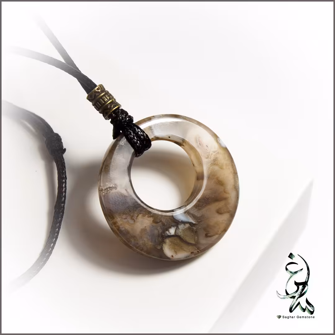 گردنبند اسپورت سنگ عقیق شجر خزه ای (دستساز) آویز عینک