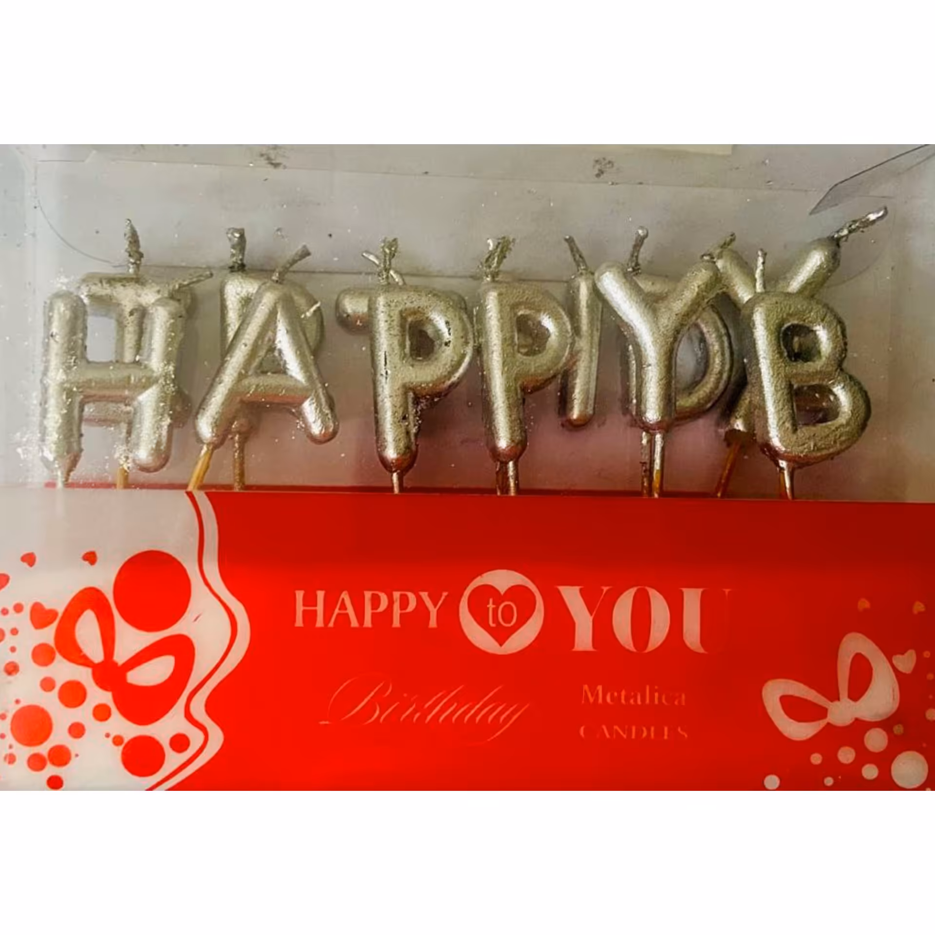 شمع تولد طرح happy birthday نقره ای