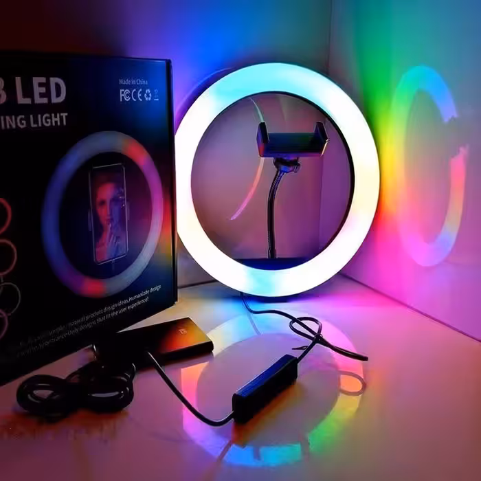 رینگ لایت مدل RBG تنوع رنگی فول ریموت دار همراه با پایه دارای گارانتی ضمانت تعویض
