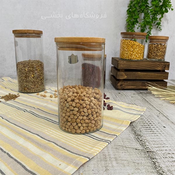 بانکه شیشه ای مدل درب چوبی هرا سایز 2 نیلوفر