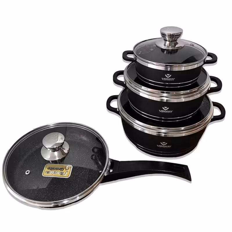 سرویس قابلمه چدن 8 پارچه وگاتی رنگ نسکافه ای مدل sp-5set