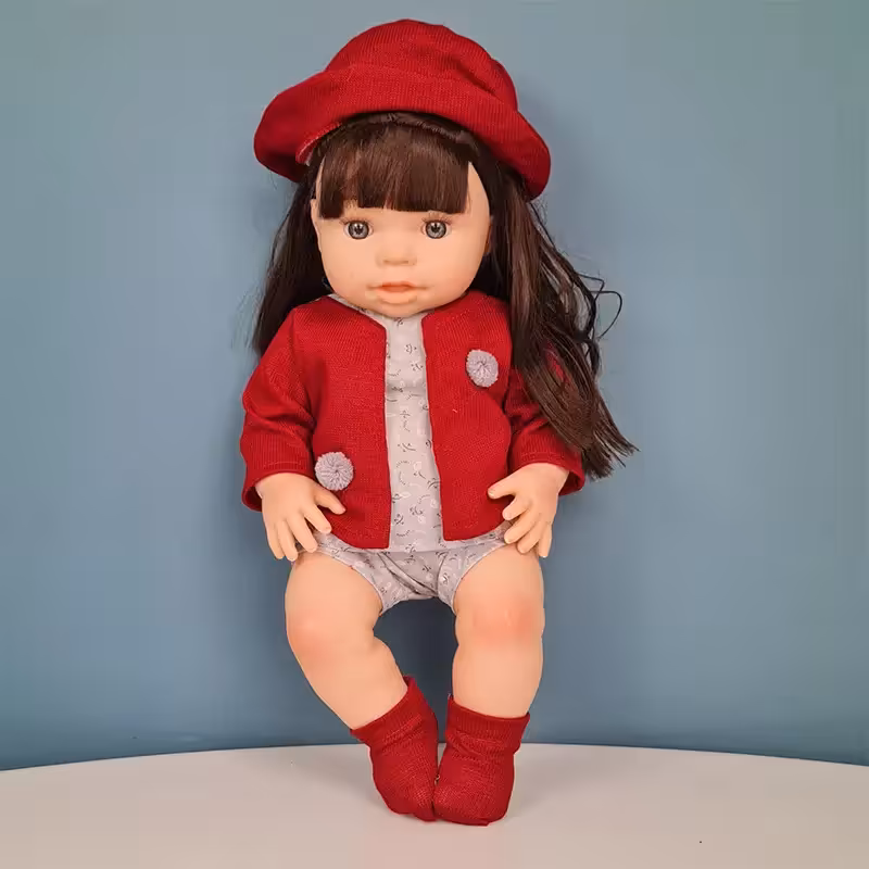عروسک دخترانه 40 سانتیمتری لباس زرشکی FASHION CLOTH TOYS کد 899T1A