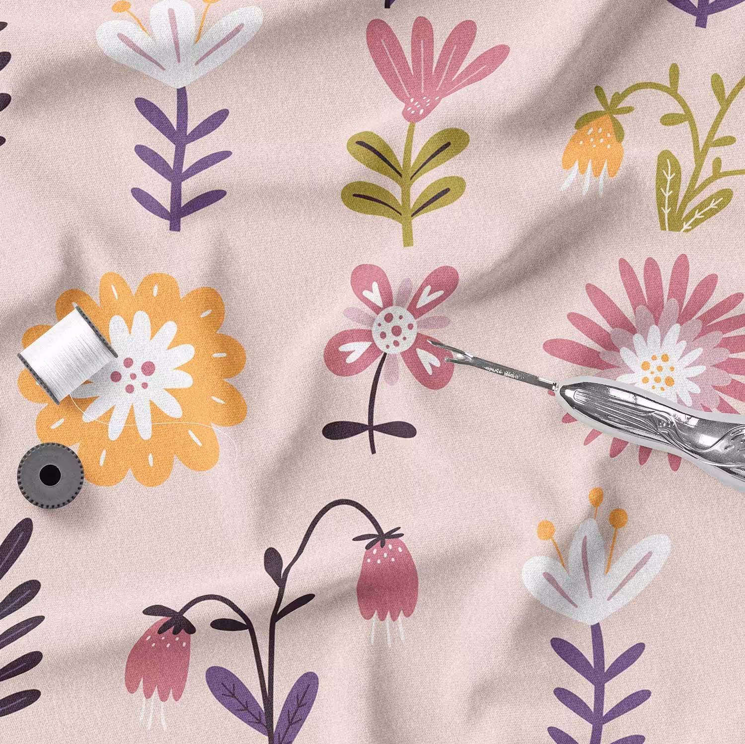 پارچه روبالشی مخمل پارچه باما طرح گل   کد 5011617