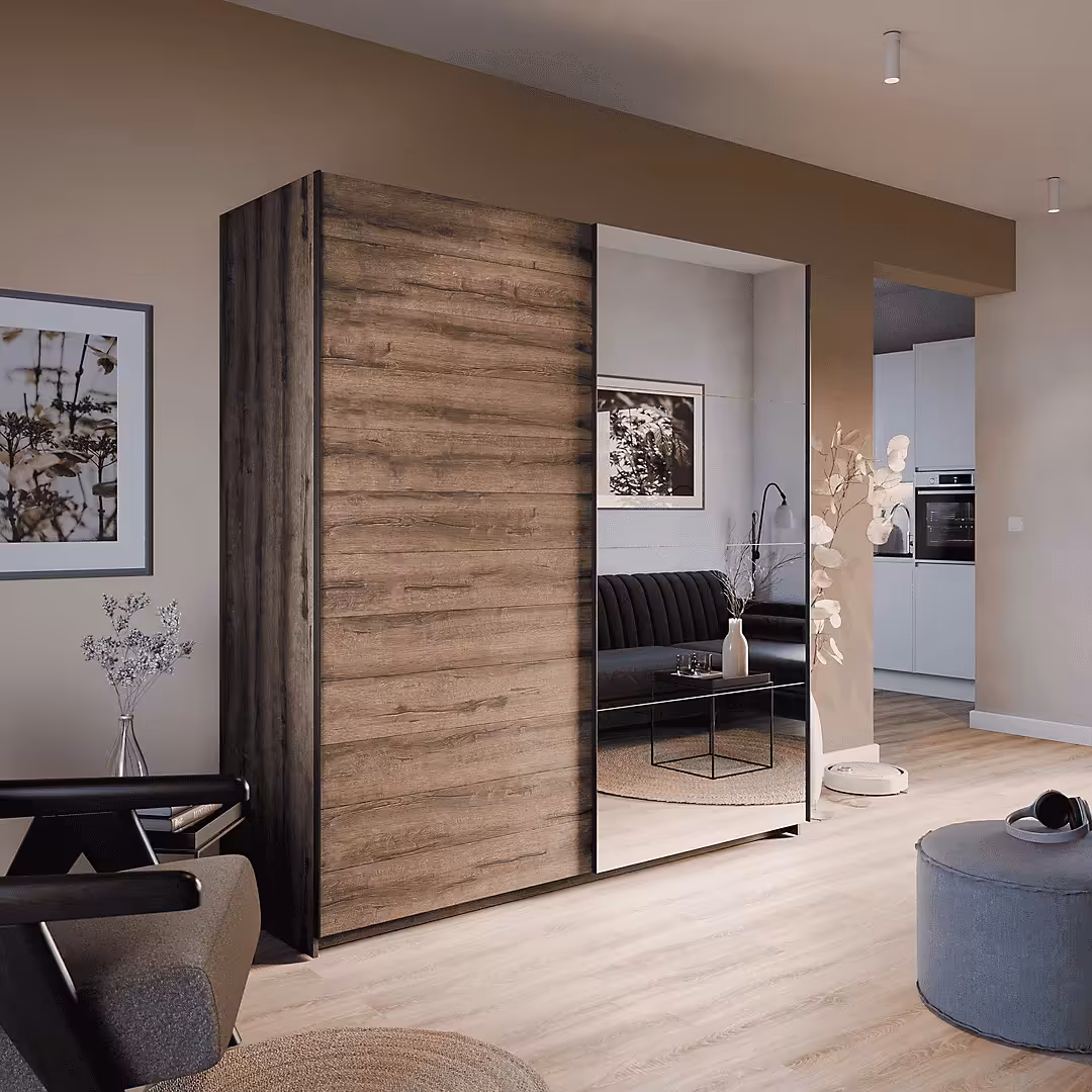 کمد لباس ریلی آینه دار دو درب سایز 210*176*60 کد 9055