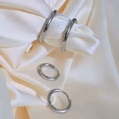 گوشواره حلقه ای استیل رنگ ثابت 6 عددی 3 سایز مختلف