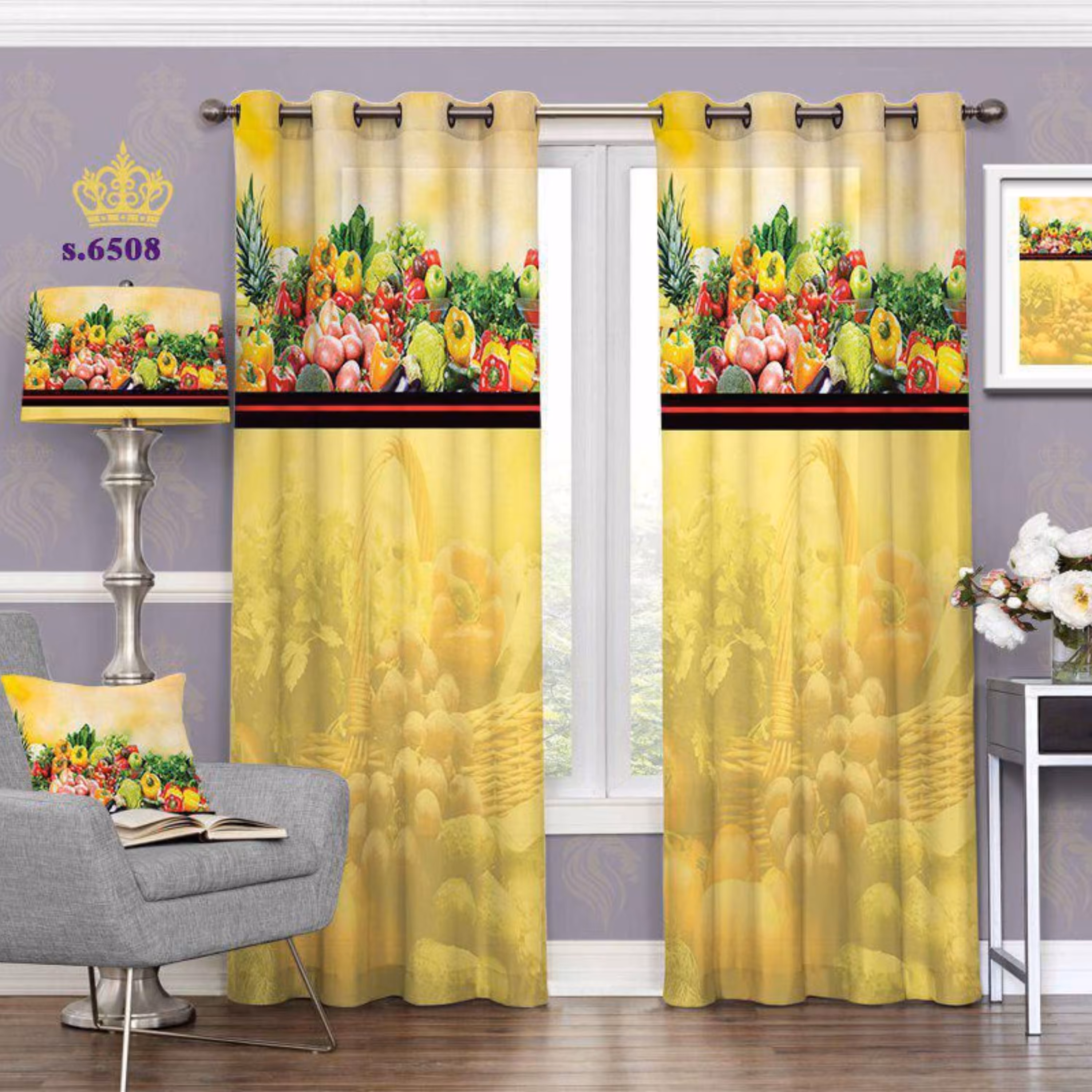 پرده آشپزخانه ( طرح میوه ) - کد 6508