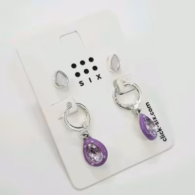 حراج پک دو جفتی گوشواره زنانه دخترانه نقره ای نگین دار