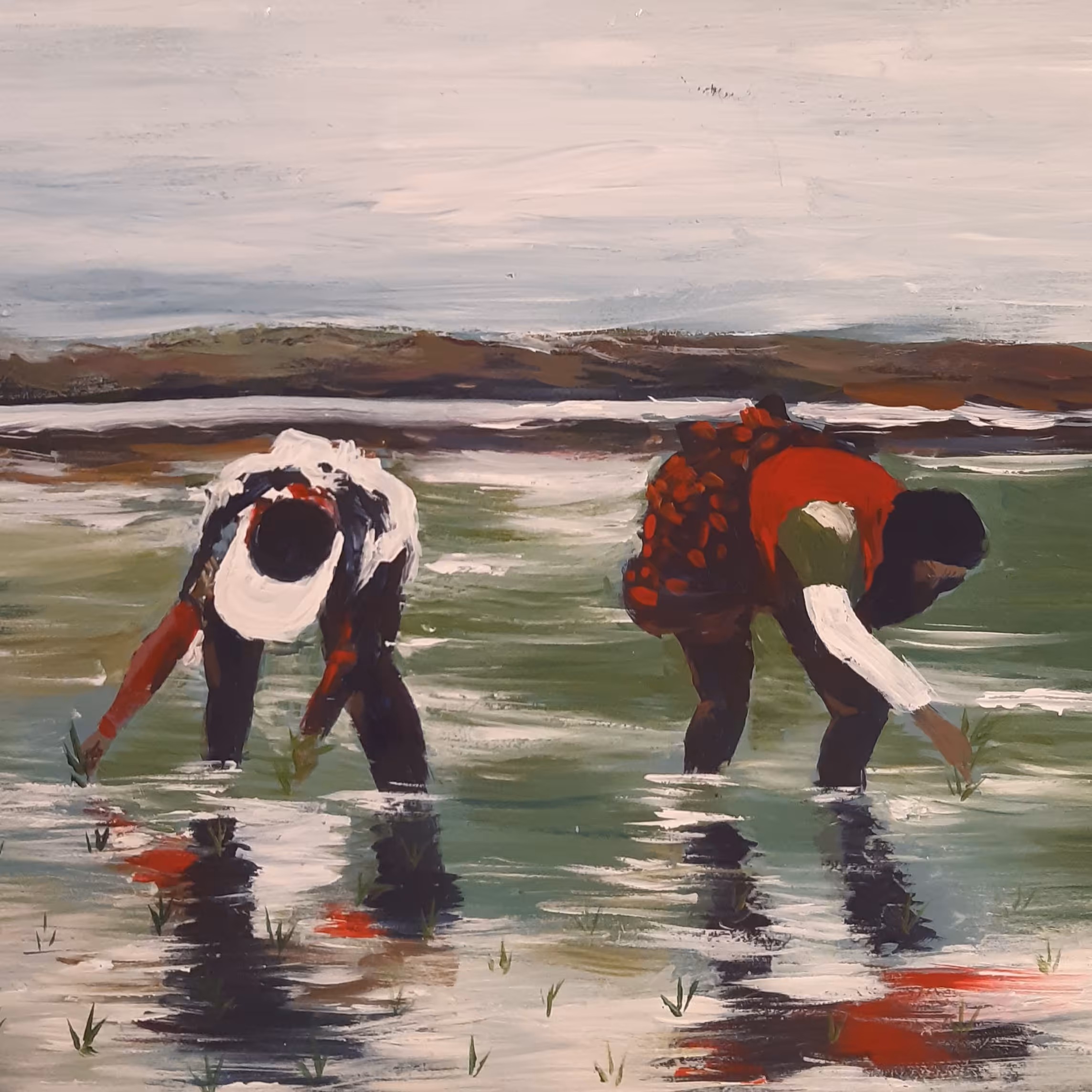 تابلو نقاشی اکرلیک روی قاب چوبی طرح شالیزار