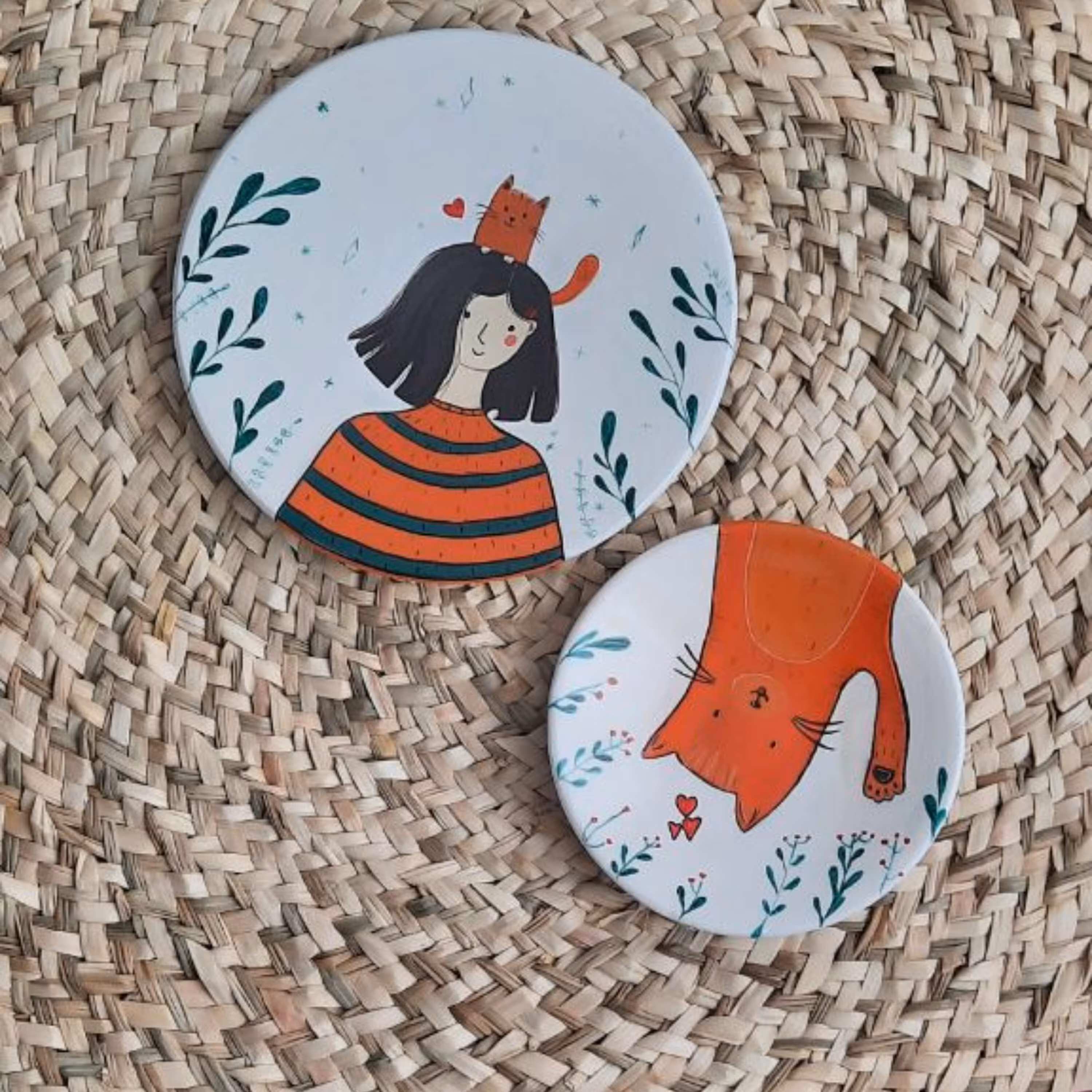 دیوار کوب سفالی طرح گربه در سایز های 20و15