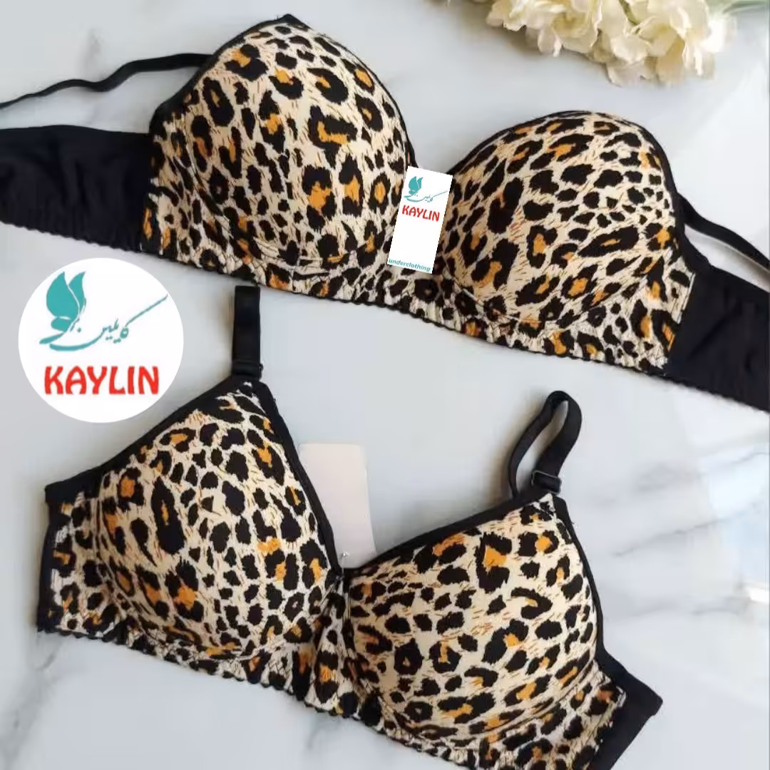 سوتین اسفنجی پلنگی نازک سایز70تا85،سوتین پلنگی کاپ اسفنجی نازک،سوتین اسفنجی راحتی 