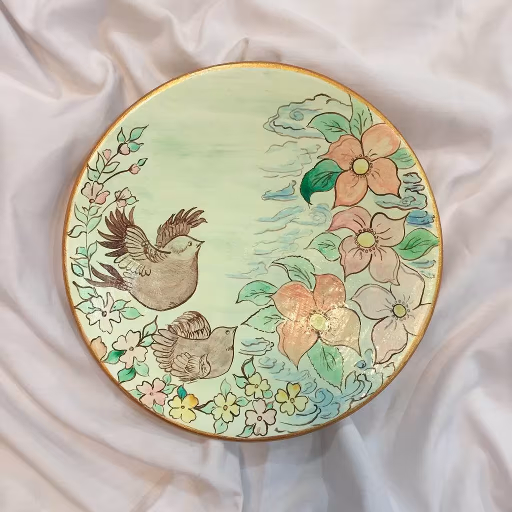 دیوارکوب سفالی گل و پرنده