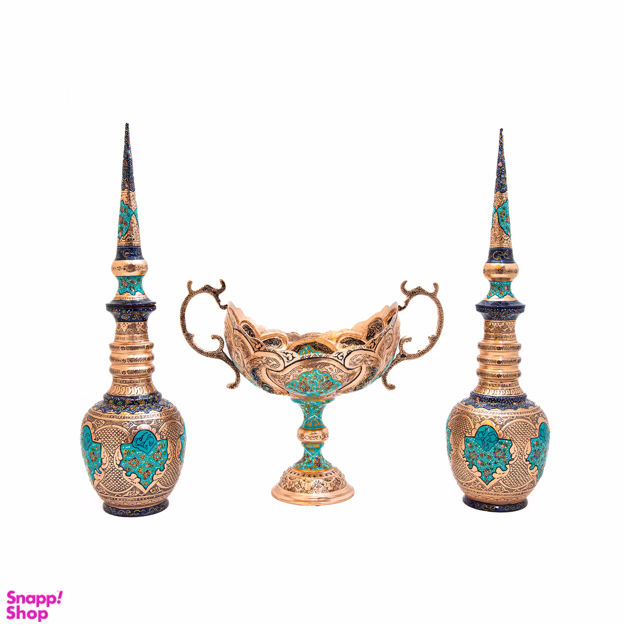 ست کشکول و تنگ مسی قلم زنی طرح تذهیب کد 7003 مجموعه 3 عددی