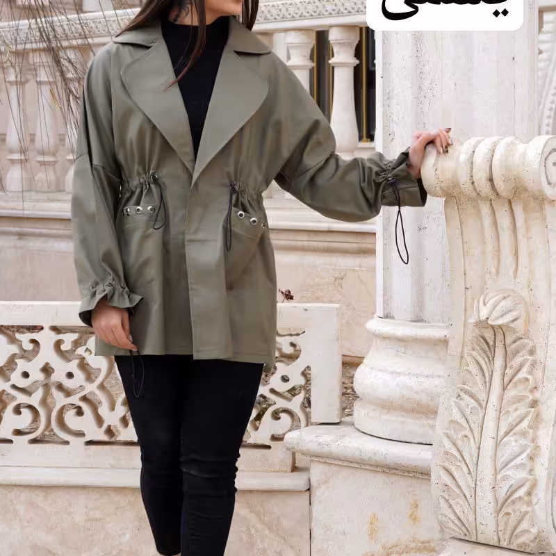 مانتو یقه انگلیسی جیب حلقه ای