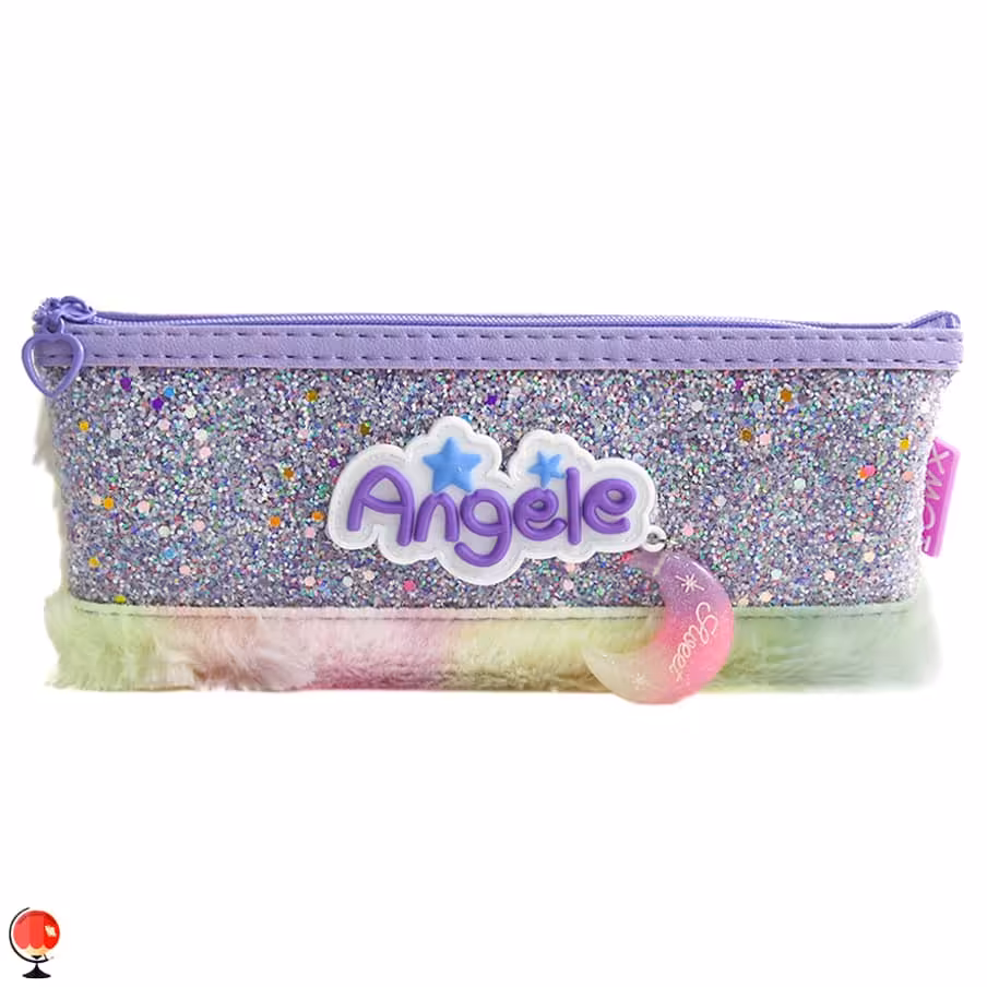 جامدادی دخترانه پولیشی پولکی طرح آنجل رنگ بنفش