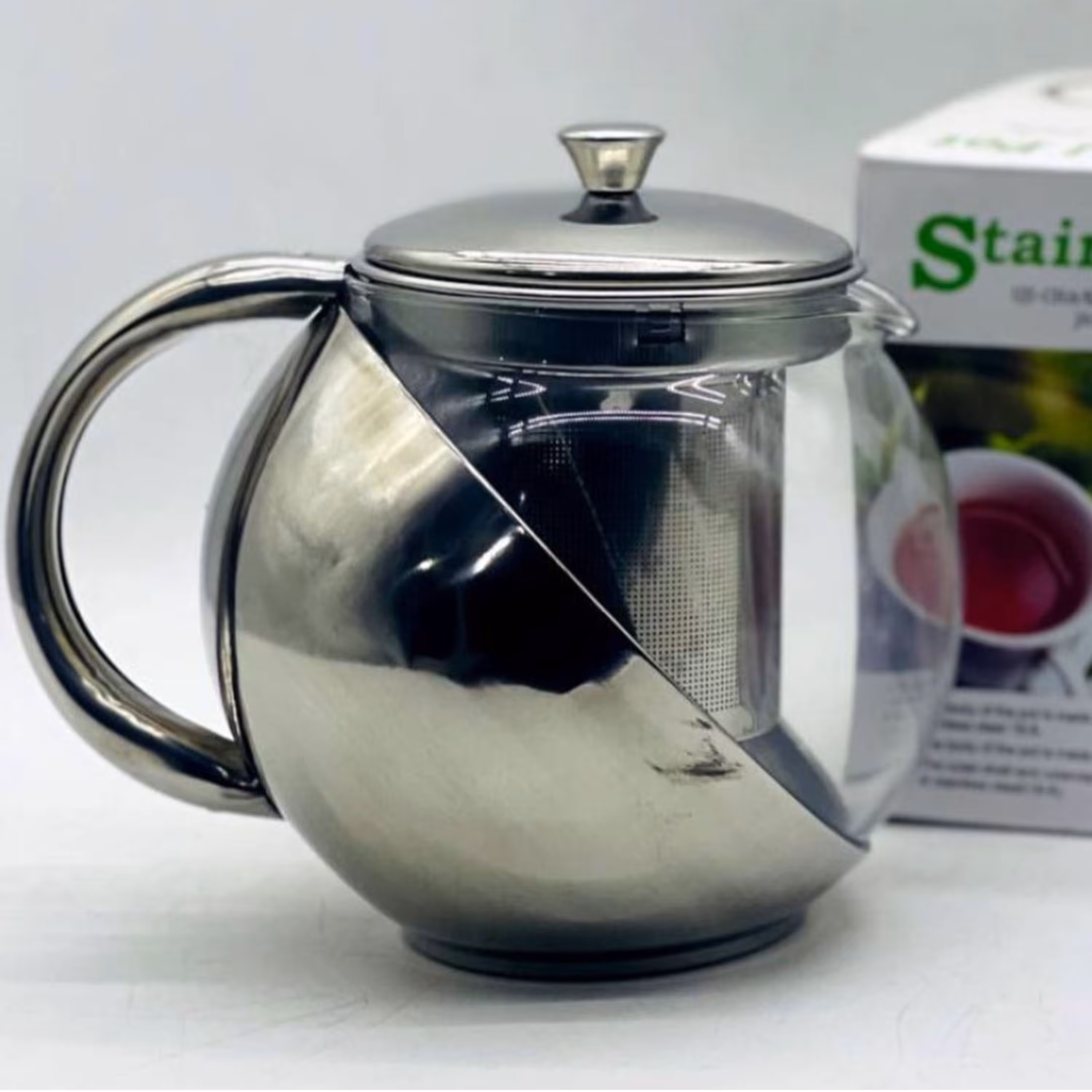 قوری نیم استیل 900میلی لیتر طرح تپل( صافی دارد)