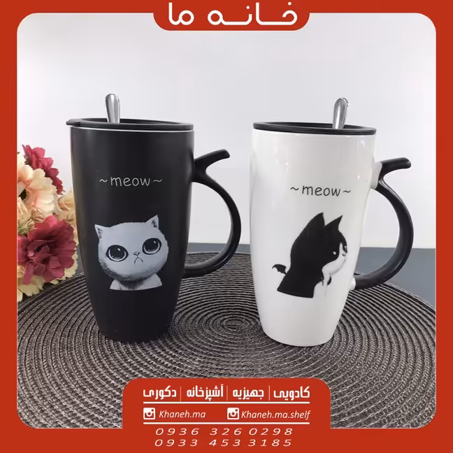 لیوان ماگ سرامیکی طرح گربه قاشق دار