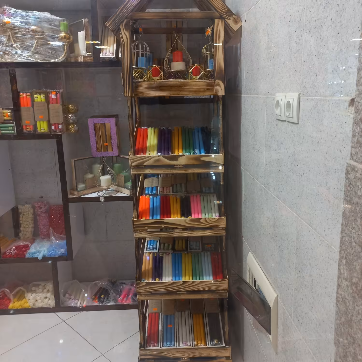 شمع قلمی  20 سانتی رنگ صورتی فلورسنت  بسته 12عددی جعبه چوبی