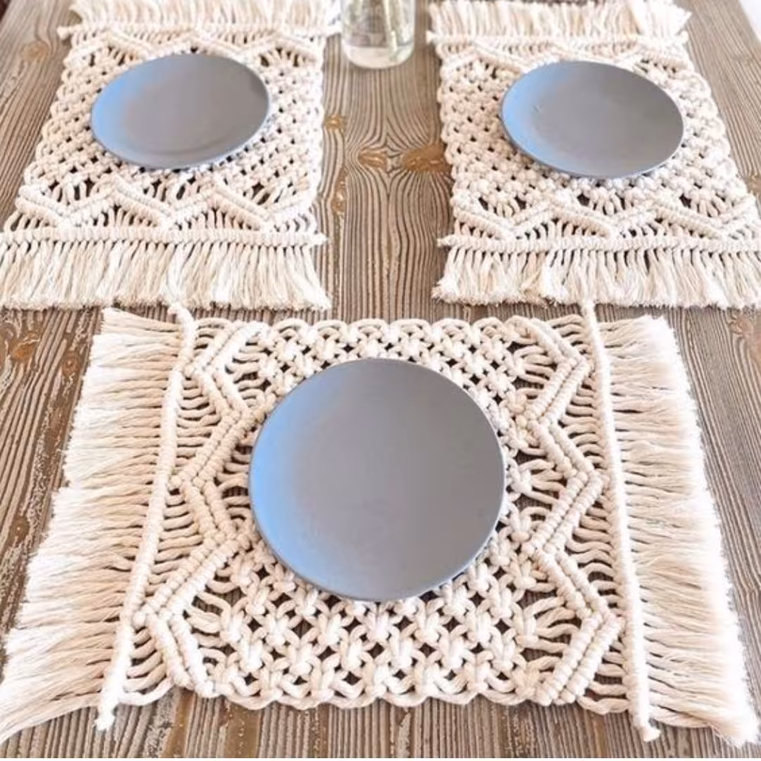 زیر بشقابی و  زیر لیوانی مکرومه بافی 