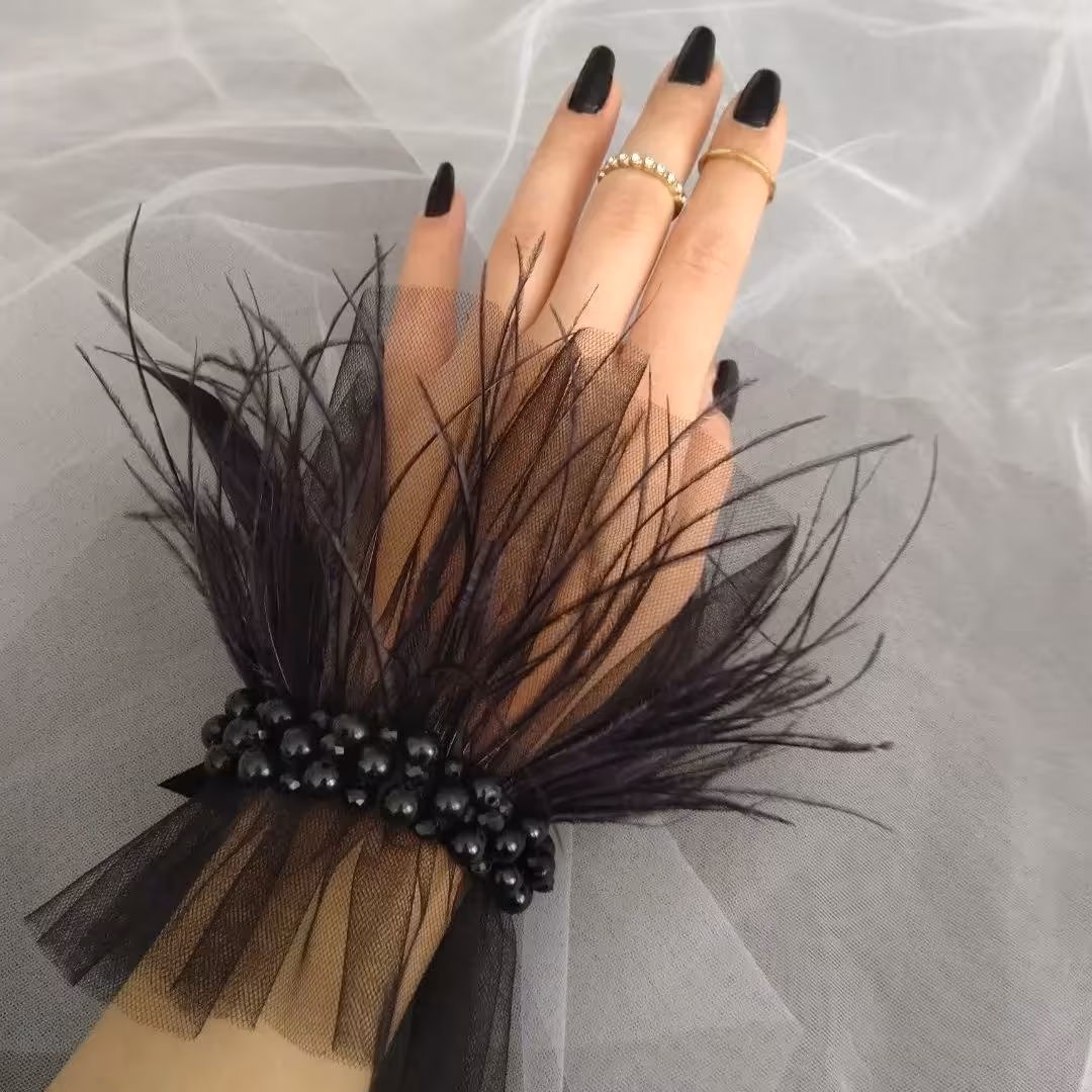 مچی فانتزی مجلسی ،جنس تور  و پر،تزئین مروارید 